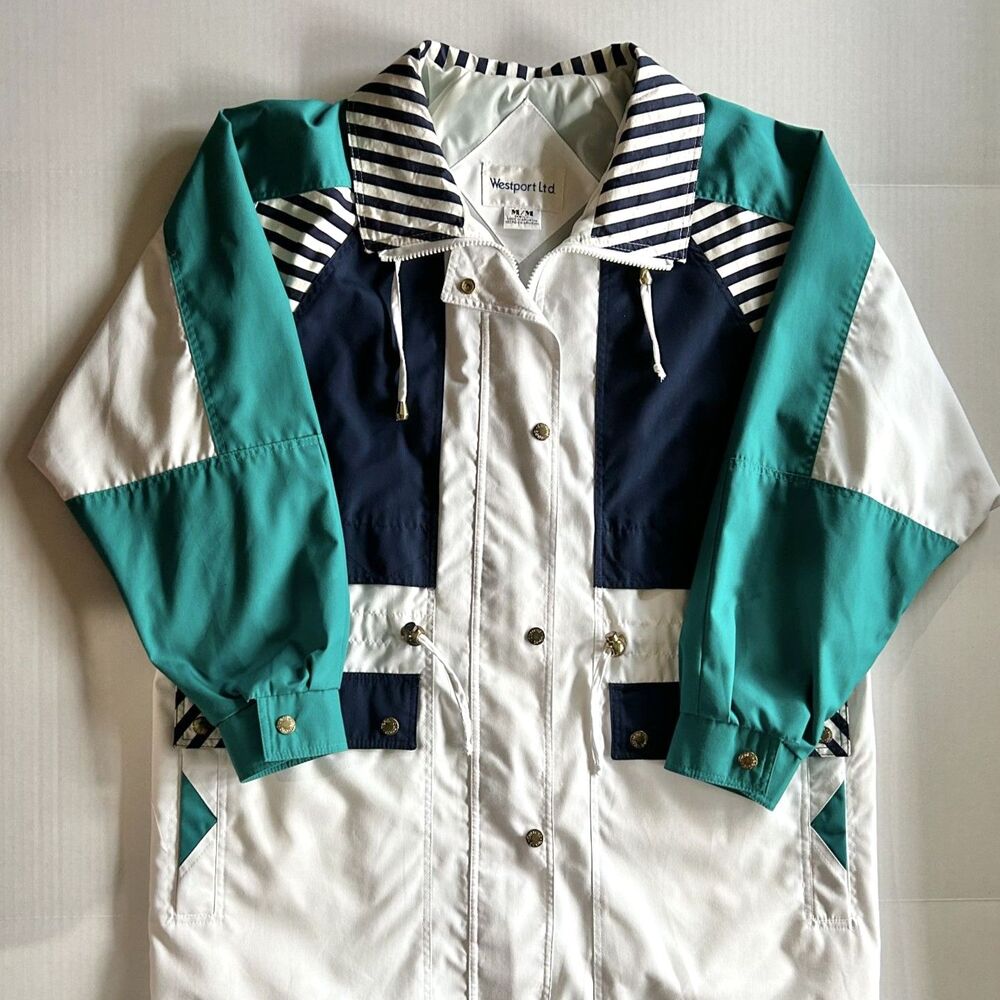 VTG 90s Westport, Color blocked Nautical Windbreaker Parka M, Spring Jacket